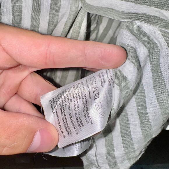 H&M Men's Linen Blend Short Sleeve Button Down T-Shirt Tee Green White - Medium - Picture 3 of 9